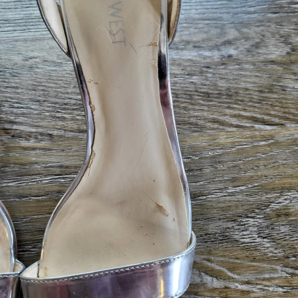 Nine West Silver Metallic Ankle Strap Stiletto Heels Sandals Women Size 8.5